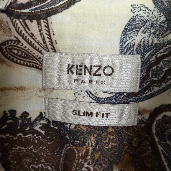 Kenzo Paris Slim Fit Dress Shirt Mens 39 15 Brown Paisley Long Sleeve Button Up - Picture 3 of 12